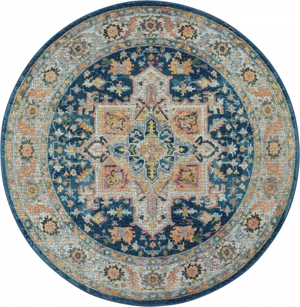 Teppich Nourison Adana 11 blau multicolor rund